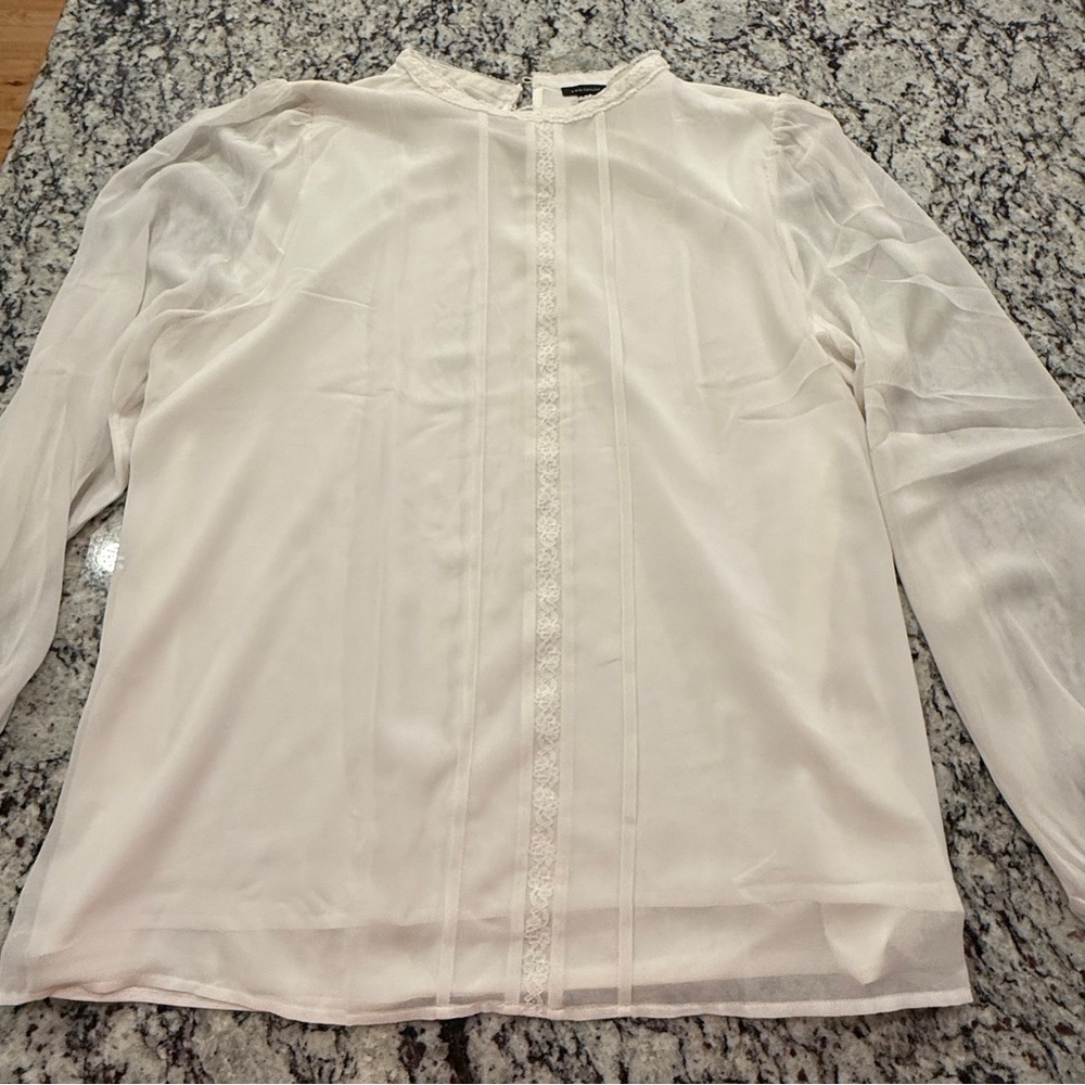 Ann Taylor Ivory Lace Trim Blouse